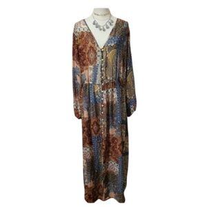 Stilletto's Red Blue Yellow Paisley Bohemian Patchwork Maxi Dress Size 1X